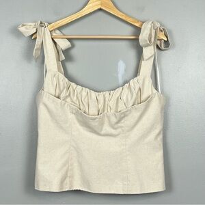 C/Meo Collective natural color linen blend bustier style shoulder tie top, XL.